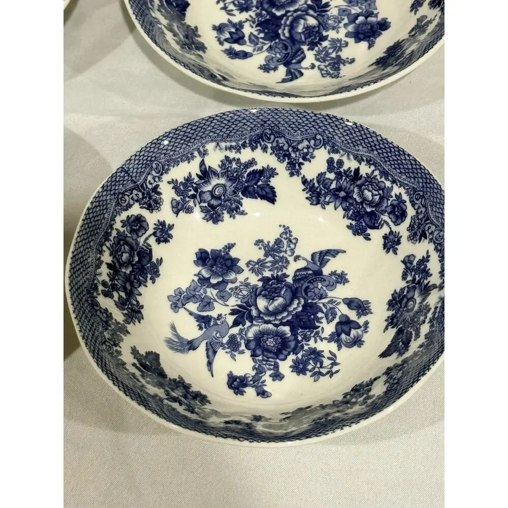 Set of 4 Johnson Bros Friendly Village Blue Transferware Cereal Soup England